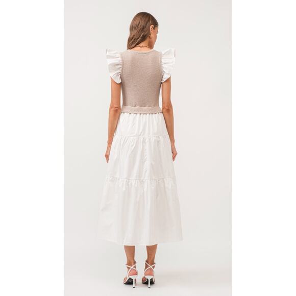 Anthropologie Sofie the Label Clover Mixed Knit Flutter Sleeve Midi Dress, S - Picture 2 of 10